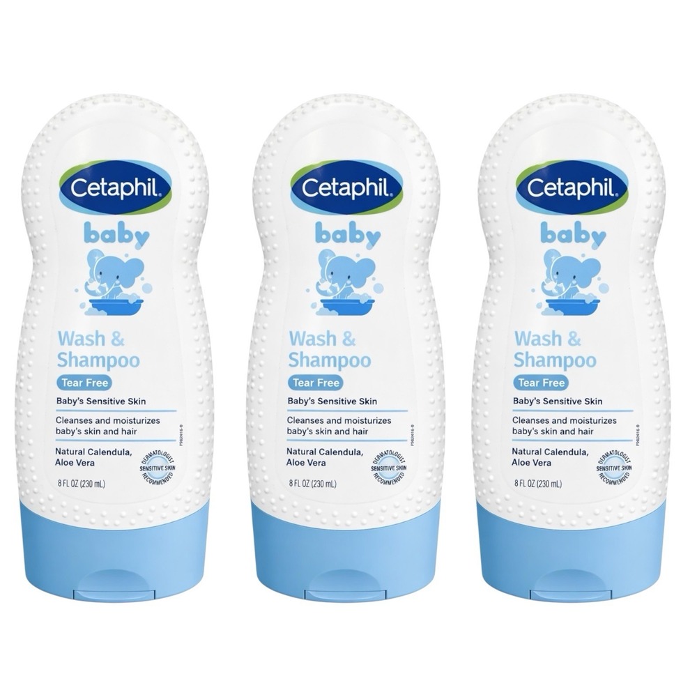 Cetaphil - Baby Wash & Shampoo (7.8 oz) - Tear Free Sensitive‎ Skin 3 Pack